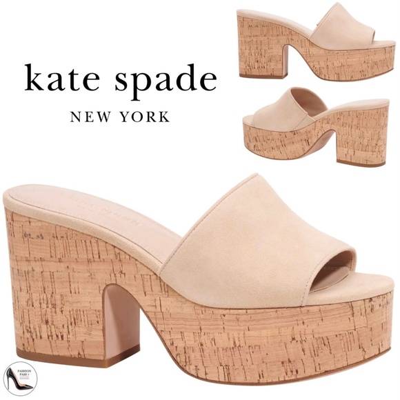 Kate Spade Ibiza Nude Suede Straps Slip On Platform High Heel Mule Sandals 10 - Picture 1 of 11